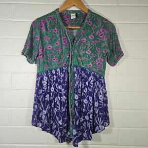 Akemi + Kin Anthropologie Blouse XS Oversized Mixed Print Floral Top Hippie